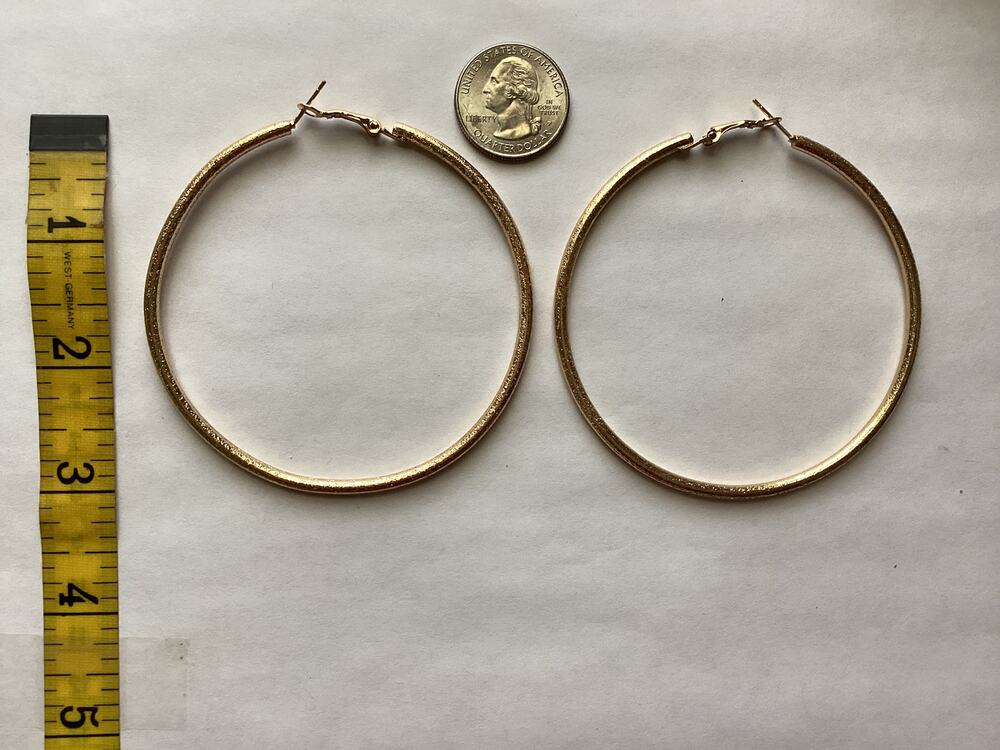 4015 NWOP 3" Vintage Goldtone Brushed Frosted Hoop Earrings